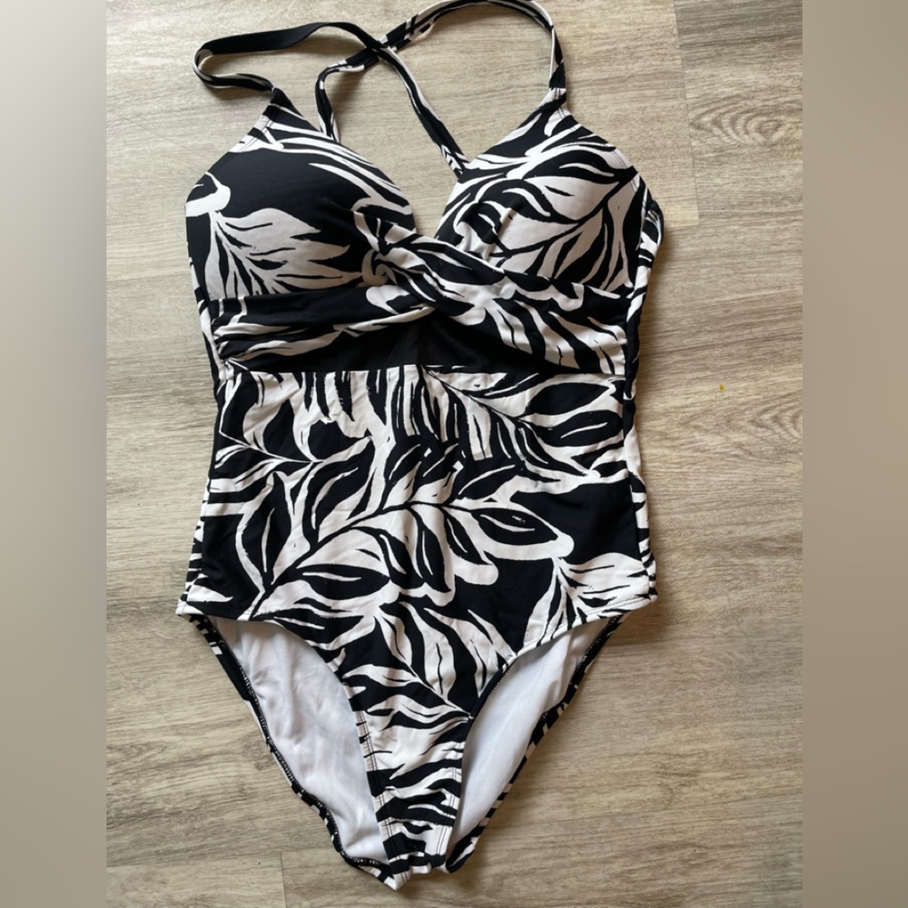 Black and white one piece bathing suit